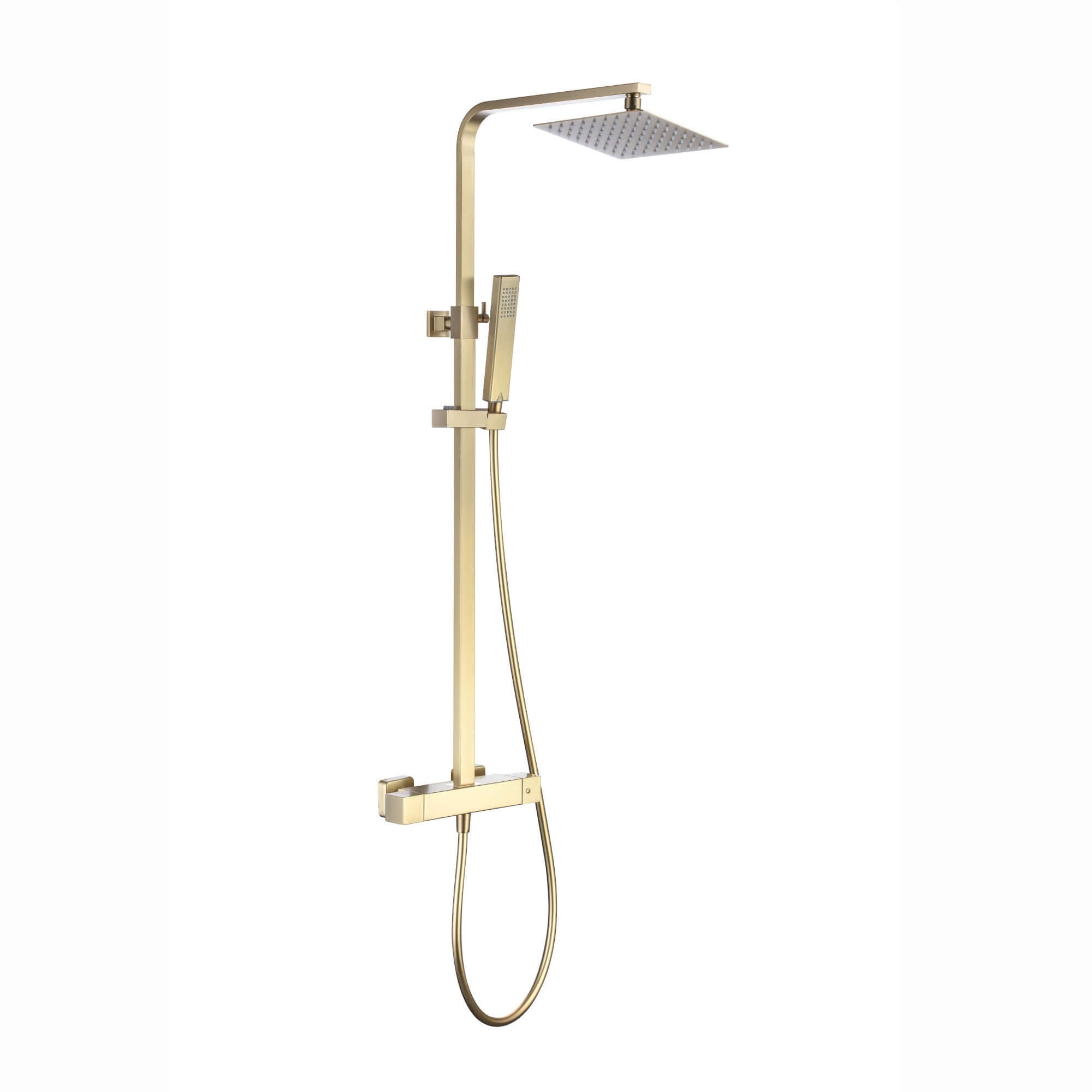 Buy Enzo square thermostatic shower set two outlet with ultra slim 200mm shower head and handheld - brushed brass Online UK | HOUSE OF ENKI